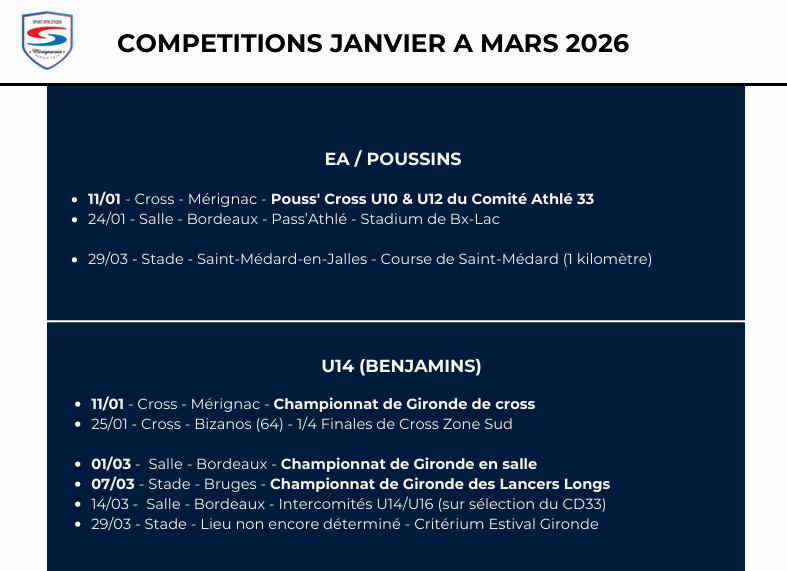 Calendrier compétitions